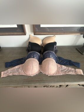 Lot of Women’s Lace Push-Up Bra Set - Nude, Black & Navy (36/38 D)